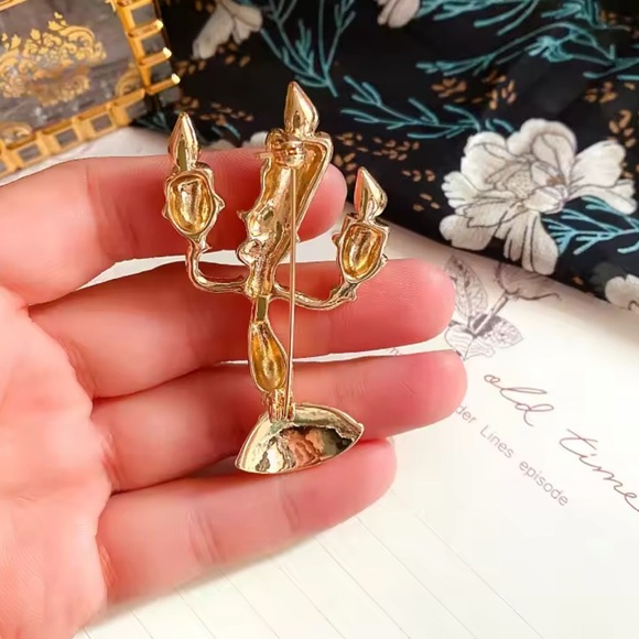 Betsey Johnson Beauty&Beast Gold Candleholder Brooch - Picture 9 of 15